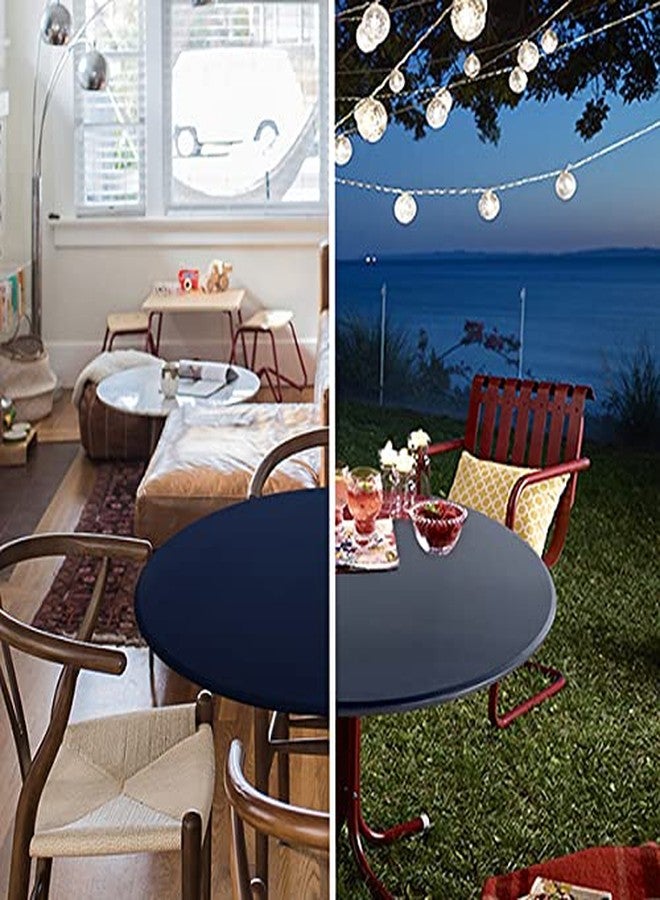 Obstal Fitted Round Table Cloth, Reversible Waterproof Stain Resistant Elastic Stretch Tablecloth, Wipe Clean Table Cover for Outdoor/Indoor Use, Fits Round Tables up to 48" - 56" Diameter, Navy - Image 2